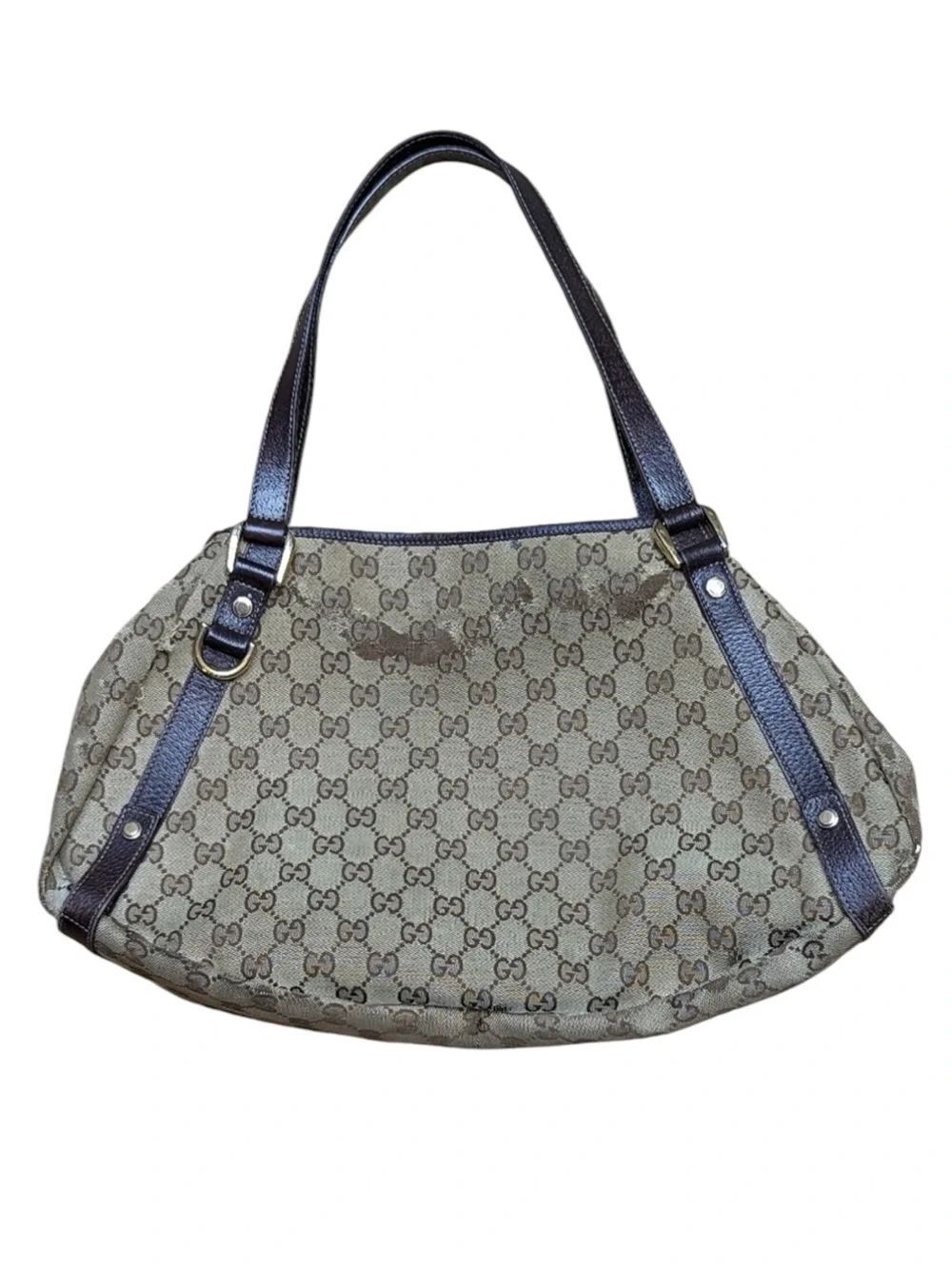 GUCCI•Abbey GG monogram canvas hobo handbag brown FLAWED